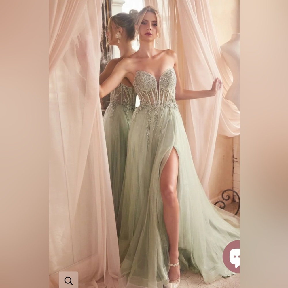 Strapless Beaded Corset Evening Gown in Sage Green
